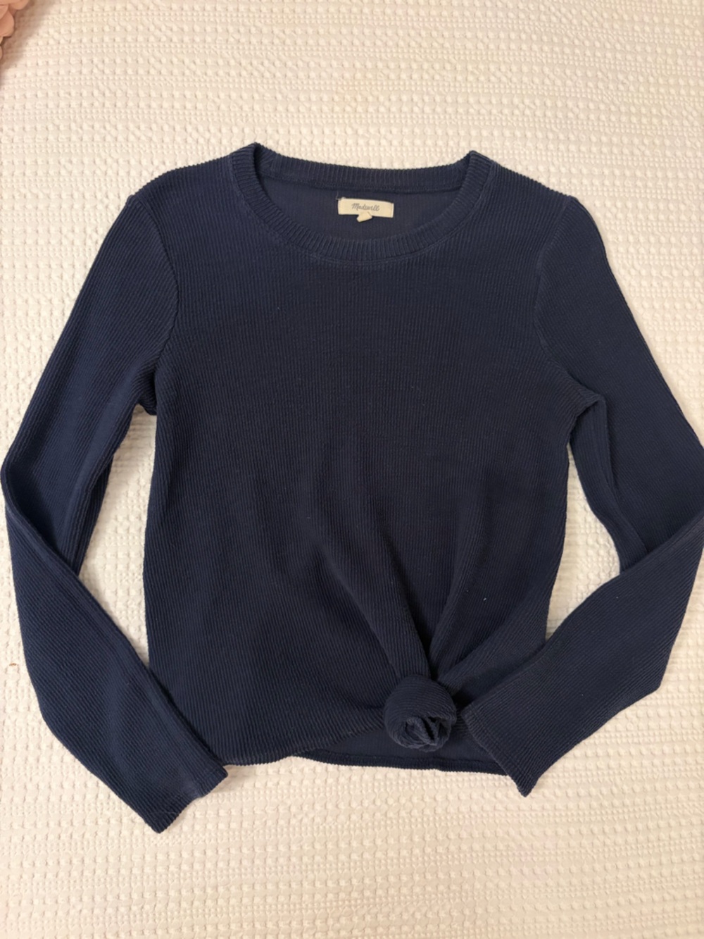 Madewell Navy Long-Sleeve Ribbed Knit Top
